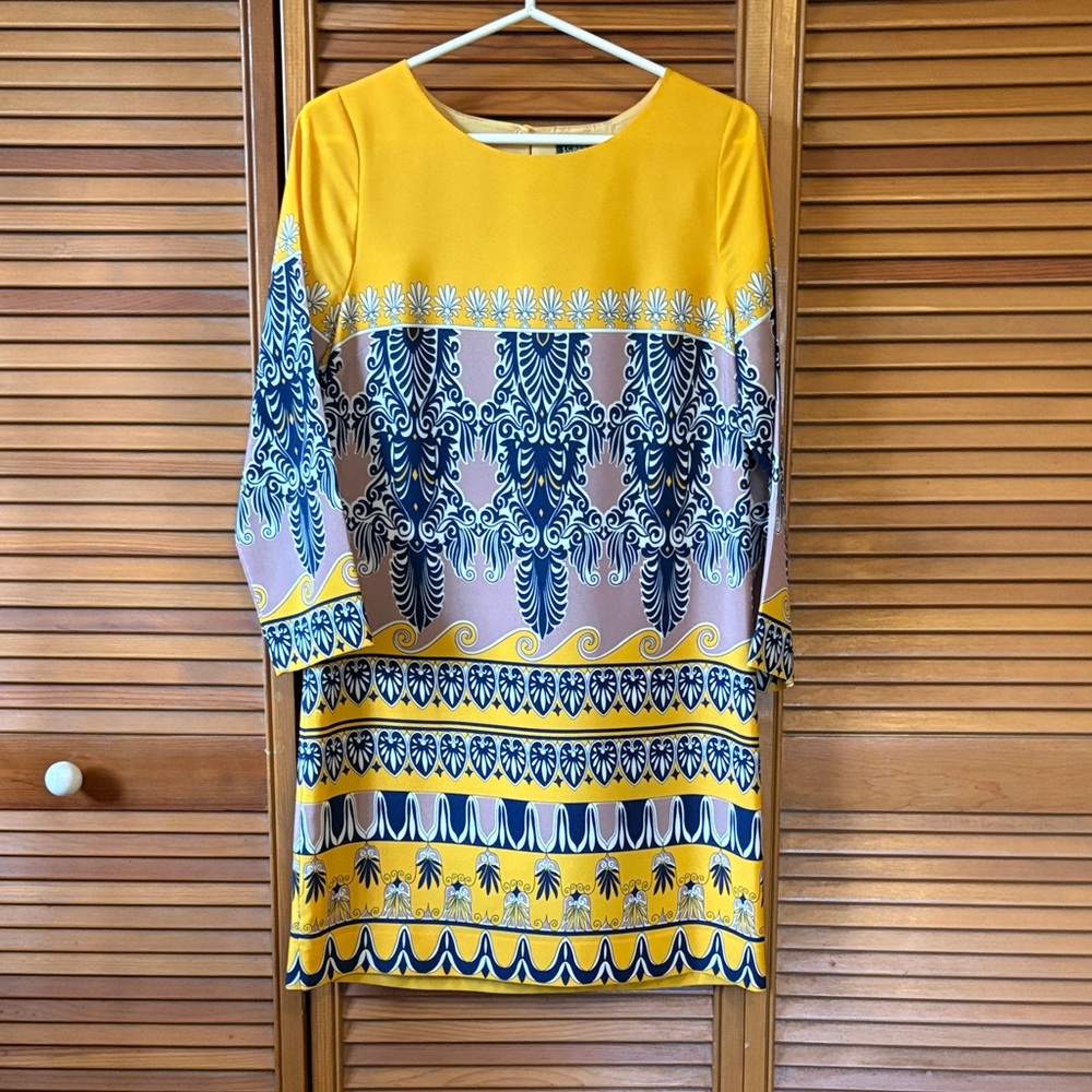 J. Crew Long Sleeve Dress in Yellow and Blue